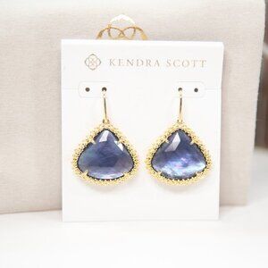Kendra Scott Framed Kendall Purple Mother of Pearl Drop Statement Earrings NWT